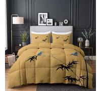 Parure de lit Couette pour Enfants- Forêt de bambous chinoise Martin-pêcheur Couette sans Housse 200x200 cm - Reversible Style peinture de paravent japonais, Doux Confortable Couette pour Allergiques