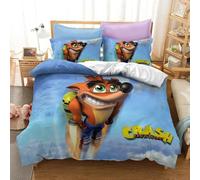 Parure De Lit De Luxe 3d Avec Housse De Couette Et Taie D'oreiller Motif Dessin Anime Crash Bandicoot