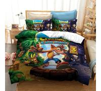Parure De Lit De Luxe 3d Avec Housse De Couette Et Taie D'oreiller Motif Dessin Anime Crash Bandicoot