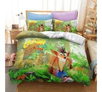 Parure De Lit De Luxe 3d Avec Housse De Couette Et Taie D'oreiller Motif Dessin Anime Crash Bandicoot