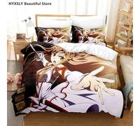 Parure De Lit De Luxe Imprimee En 3d Sword Art Online, Housse De Couette Et Taies D'oreiller En Polyester, Motif Anime, Queen Et King