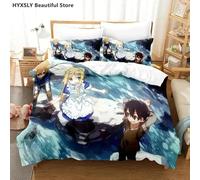 Parure De Lit De Luxe Imprimee En 3d Sword Art Online, Housse De Couette Et Taies D'oreiller En Polyester, Motif Anime, Queen Et King