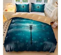 Parure de lit de luxe unique avec housse de couette libellule avec ailes dégradées émeraude - Art numérique 3D doux - Cadeau pour elle et lui (style 2, double 200 x 200 cm + 65 x 65 cm x 2)