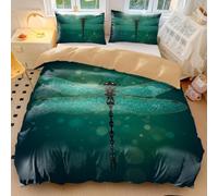 Parure de lit de luxe unique avec housse de couette Motif libellule avec ailes dégradées Émeraude Art numérique 3D Cadeau pour elle et lui (style 5, double 200 x 200 cm + 65 x 65 x 2)