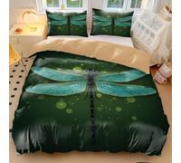 Parure de lit de luxe unique avec housse de couette motif libellule avec ailes dégradées émeraude - Art numérique 3D doux - Cadeau pour elle et lui (style 3, King 240 x 220 cm + 50 x 75 cm x 2)