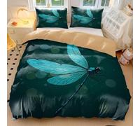 Parure de lit de luxe unique avec housse de couette motif libellule avec ailes dégradées émeraude - Art numérique 3D doux - Cadeau pour elle et lui (style 1, King size 240 x 220 cm + 50 x 75 cm x 2)