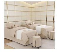 Parure de lit de massage en coton et lin de qualité supérieure, housse épaisse de 4 pièces pour salon de beauté, linge de spa résistant aux rides et à la dé Beige Square bedside 185*80cm(72.8*31.5in）