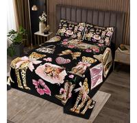 Parure de lit décorative matelassée pour enfants, garçons et filles, motif léopard et guépard africain, motif animaux sauvages, dorée, rose et noir, pour lit double