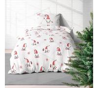 Parure de lit d'hiver en flanelle 135 x 200 cm - Motif : lutin - HoHoHo - Motif étoiles - Cadeaux - Parure de lit de Noël 135 x 200 cm + 80 x 80 cm - 100 % coton - Parure de lit d'hiver rouge