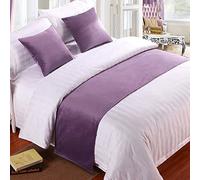 Parure de Lit D'hôtel avec Chemin de Lit Et Coussin Flanelle Douce Option Couvre-lit Matelassé Couleur Unie Serviette D'extrémité Lit Velours pour Grand Lit Double Simple King Size, 50x210cm Violet 2