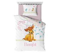Parure de lit Disney Bambi 100% Coton pour Lit Bébé ou Junior - Housse de Couette 100x140 cm + Taie d'oreiller 40x60 cm