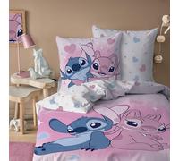 Parure de lit Disney Home Stitch Bisous | Chambre Enfant 1 Personne | 100% Coton | Oeko-TEX | Housse de Couette 140x200 cm + Taie d'oreiller 63x63 cm | Imprimé Réversible | Fille