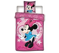 Parure de Lit Disney Minnie, Housse de Couette Réversible 140x200 cm et Taie d'oreiller 63x63 cm, 100% Polyester, Rose
