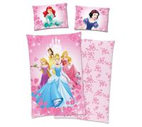 Parure de lit Disney Princess avec princesses Ariel, Cendrillon, Raiponce, Belle et Aurore, 40 x 60 + 100 x 135 cm, 100 % coton avec fermeture éclair