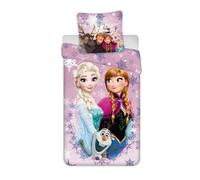 Parure de Lit Disney Reine des Neiges - Elsa et Anna - Housse de Couette 135x200 cm + Taie d'oreiller 80x80 cm - 100% Coton