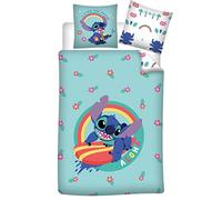 Parure de Lit Disney Stitch Aloha, 100% Coton, Housse de Couette 140x200 cm et Taie d'oreiller 65x65 cm