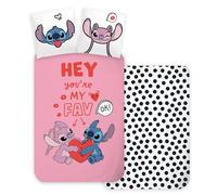 Parure de Lit Disney Stitch & Angel, Housse de Couette Réversible 135x200 cm + Taie d'oreiller 80x80 cm, 100% Coton
