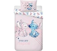 Parure de lit Disney Stitch & Angel pour lit Junior | Housse de Couette 100x135 cm & taie d’Oreiller 40x60 cm, 100% Coton | Douce & Respirante | Literie pour Bebe