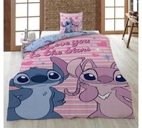 Aymax! Parure de lit Disney Stitch et Angel – Housse réversible 140x200 + Taie 65x65 – Oeko‑Tex