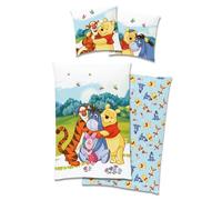 Parure de lit Disney Winnie l'ourson 100 % coton avec fermeture éclair 80 x 80 cm + 135 x 200 cm
