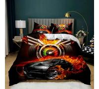 Parure De Lit Double Avec Housse De Couette Et Motif De Voiture De Course, Motif Flamme Rouge Ardente, Motif Voiture De Sport 3d, King Size, 2/3 Pieces, Housse De Couette En Polyester