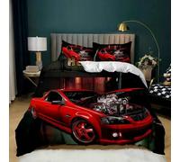 Parure De Lit Double Avec Housse De Couette Et Motif De Voiture De Course, Motif Flamme Rouge Ardente, Motif Voiture De Sport 3d, King Size, 2/3 Pieces, Housse De Couette En Polyester