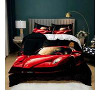 Parure De Lit Double Avec Housse De Couette Et Motif De Voiture De Course, Motif Flamme Rouge Ardente, Motif Voiture De Sport 3d, King Size, 2/3 Pieces, Housse De Couette En Polyester