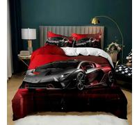 Parure De Lit Double Avec Housse De Couette Et Motif De Voiture De Course, Motif Flamme Rouge Ardente, Motif Voiture De Sport 3d, King Size, 2/3 Pieces, Housse De Couette En Polyester