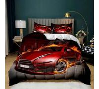 Parure De Lit Double Avec Housse De Couette Et Motif De Voiture De Course, Motif Flamme Rouge Ardente, Motif Voiture De Sport 3d, King Size, 2/3 Pieces, Housse De Couette En Polyester