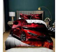 Parure De Lit Double Avec Housse De Couette Et Motif De Voiture De Course, Motif Flamme Rouge Ardente, Motif Voiture De Sport 3d, King Size, 2/3 Pieces, Housse De Couette En Polyester