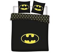 Parure de Lit Double Batman Logo, Housse de Couette 240x220 cm + 2 Taies d'oreiller 63x63 cm, 100% Polyester