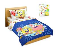 Parure de lit double Bob l'éponge avec vibrations sous-marines - Ensemble de couvre-lit, drap plat, drap-housse, taie d'oreiller, autocollants, plus | Décoration de chambre