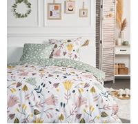 Parure de lit double en coton flanelle imprimé de fleurs - Multicolore - 220 x 240 cm