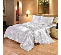 Parure de lit double en satin de soie blanc et noir pour lit simple d'été - Kit de literie de luxe en Chine - Parure de lit tendance 100 % pure soie satinée (couleur : C, taille : King) (B King)