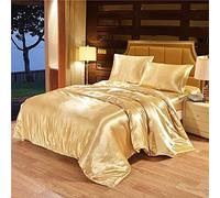 Parure de lit double en satin de soie blanc et noir pour lit simple d'été - Kit de literie de luxe en Chine - Parure de lit tendance 100 % pure soie satinée (couleur : C, taille : King) (D Queen)