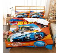 Parure De Lit Double Lisainmay Hot Wheels, 3 Pieces, Avec Taies D'oreiller, Ultra Douce, Hypoallergénique, Sans Repassage, Hw