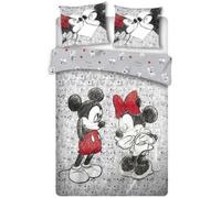Parure de lit double - Mickey et Minnie - Gris - Polyester - Lavable en machine