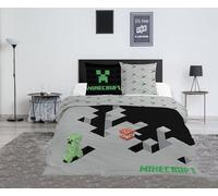 Parure de Lit Double Minecraft 2 Personnes, Housse de Couette Réversible 240x220 cm + 2 Taies d'oreiller 65x65 cm, Polycoton