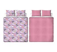 Parure de lit Double Officielle Hello Kitty Character World, Motif Chill | Housse de Couette réversible en Polaire Double Face, Article Officiel avec taies d'oreiller Assorties.