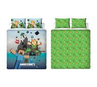 Parure de lit Double Officielle Minecraft Character World | Parure de lit réversible Double Face avec taies d'oreiller Assorties | Parure de lit Double