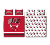 Parure de lit double officielle NBA Chicago Bulls | Housse de couette réversible double face rouge Produit officiel Basketball avec taies d'oreiller assorties | Parure de lit double | Polycoton