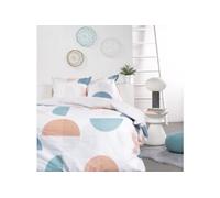 Parure de lit double Sunshine en coton imprimé demi disque - Blanc/Bleu/Rose - 220 x 240 cm