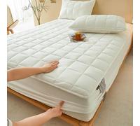 Parure de lit double super douce 180 x 200 cm + 30 cm de profondeur 3 pièces surmatelas en coton infroissable et résistant à la décoloration Blanc