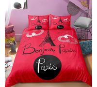 Parure De Lit Douce Et Anti-Acariens, 80 % Microfibre + 20 % Coton, Motif Tour De Paris, Rose Et Jaune