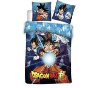 Dragon Ball Super Parure de Lit Double, Housse de Couette avec 2 Taies d'oreiller, Motif Anime Combat, Bleu et Orange