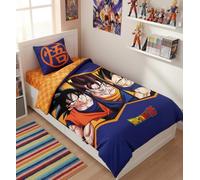 Parure de Lit Dragon Ball Z Bleue, 100% Coton, Housse de Couette Réversible 140x200 cm, Taie d'oreiller 63x63 cm, avec Goku et Vegeta. Textile Oeko-Tex. pour Lit 1 Personne