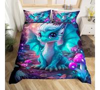 Parure de Lit Dragon Kawaii Housse de Couette 140x200 Mignon Ptérosaure Couvre Lit Animaux de Jungle de Dessin Animé Literie Animaux Mythiques Fantastiques Tropical Wildlife Reptile Décor Chambre