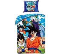 Parure de Lit Dragonball Goku Vegeta - 100% Coton, Housse de Couette 140x200 cm + Taie d'oreiller 70 x 90 cm, Réversible