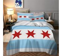 Parure de lit drapeau Chicago chambre ado | Single（135x200cm）microfibre douce toucher lisse fermeture éclair déco urbaine chambre étudiant