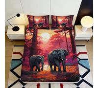 Parure de lit éléphant forêt Coucher du Soleil 3D Printed Microfibre Housse de Matelas antidérapante Chambre Cadeau décoration 90x200x25cm